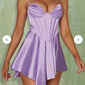 Sisterparty purple corset satin party playsuit dress
